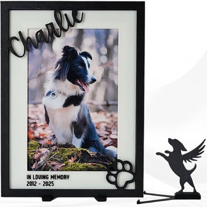 Dog Memorial Picture Frame with Angel Dog Holder, 4x6 Frames for Pet Memorial Pictures, Pet Sympathy, Gifts for Dogs that Passed, Pet Remembrance, Condolence Gift, Rainbow Bridge Gift for Puppy, Chihuahua, Bulldog, Labrador, German Shepherd, Poodle Dachsh
