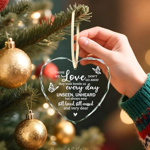 Sympathy Gifts for Loss of Loved One, Memorial Heart Glass Christmas Ornament In Loving Memory of Mom Mother, Bereavement Remembrance Condolence Comfort Gift Keepsake - Those Who We Love Don't Go Away - style: Heart-Love