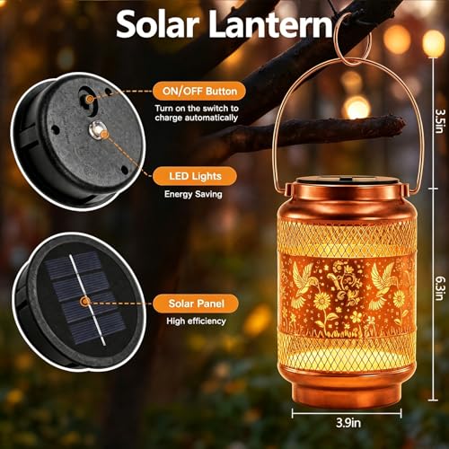 Solar Lanterns Outdoor Garden Decor- Solar Lights Waterproof Hummingbird Decorative Hanging Metal Lights Gardening Gift for Outside Yard, Patio, Backyard, Farm, Gifts for Women Mom - style: New Hummingbird