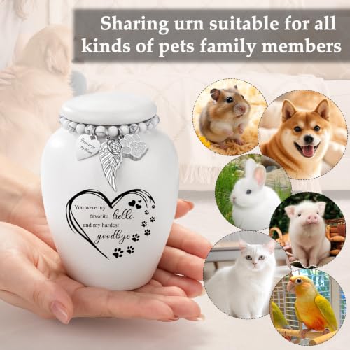 SOITIS Pet Urns for Cats Dog Urns for Ashes 4.8” Pet Urn Ceramic Small Urns - color: White Heart Paw