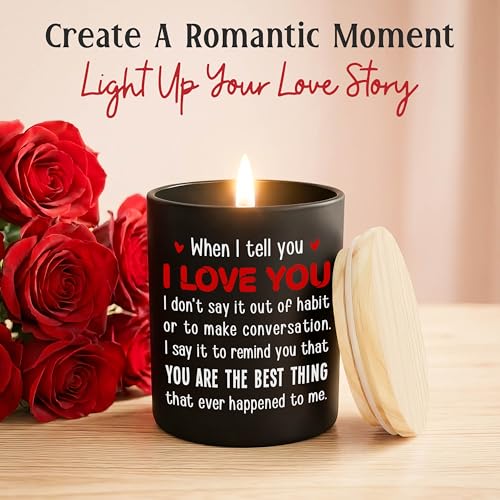 Anniversary Couple Gifts - Vanilla Lavender Candle 10 oz | Gifts for Him Her, I Love You Message, Long Lasting Burn, Soft Scented Glow, Glass Jar With Lid, Ready To Gift - color: Black - Love You