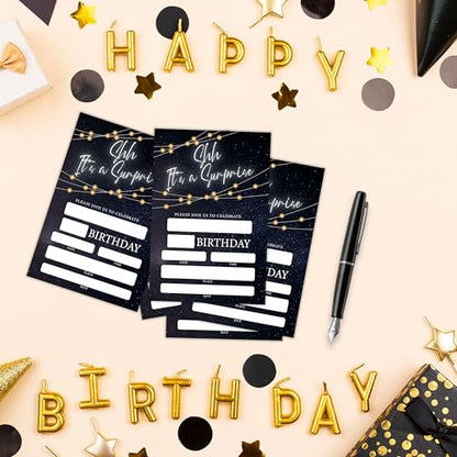 Birthday Invitations - Black Gold Glitter Bday Invites with Envelopes(25-Count) - It's a Surprise Fill-in Invite Cards for Party Supplies Favors Decorations - F06 - style: Shh