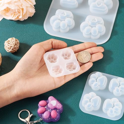 3Pcs Paw Print Silicone Molds Cute Dog Cat Paw Resin Casting Molds Pet Animal Puppy Kitten Footprint Cabochons Silicone Molds for Epoxy Resin DIY Earrings Keychain Jewelry Making Supplies - color: White-Paw Print
