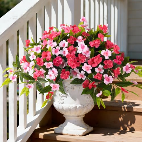 Hommyea Artificial Flowers for Outdoor, 2 PSC UV Resistant Fake Plants - color: Rose Pink