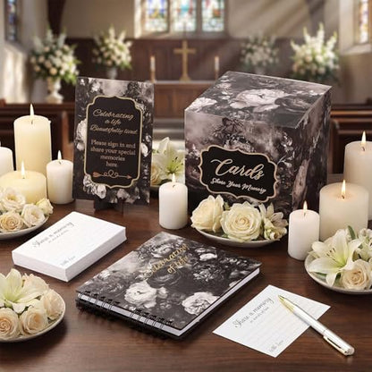 64 Pcs Funeral Guest Book Set for Memorial Service, Black, Tribute - color: Black, style: Tribute