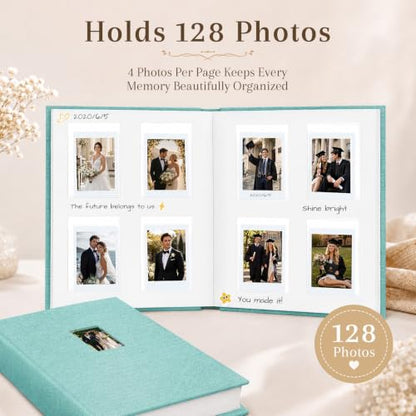 Ruibytree 128 Pockets Instant Mini Photo Album for 2x3 Pictures, Green | Writing Space, Premium Linen Hardcover, Flat-Fit Pockets, Wedding Guest Book for Polaroid 2x3 Photos, Graduation Keepsakes - color: Green