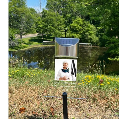 Beautiful Life Loved One In Our Heart Personalized Memorial Garden Stake Marker Photo LED Sympathy Gift In Loving Memory Remembrance Condolence Picture Light Up Plaque Sign Tombstone Grave Cemetery