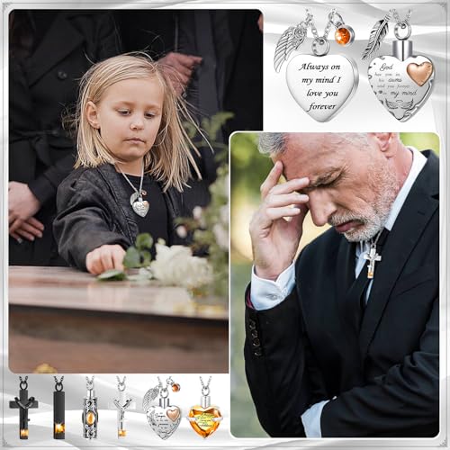 Henoyso 9 Pcs Cremation Urn Necklace for Ashes Heart Cross - color: Orange