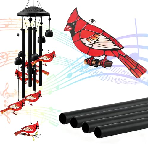 Memorial Wind Chimes for Loss of Loved One,Sympathy Gifts for Loss of Mother/Dad/Husband - Cardinal Wind Chimes for Outside with Light-Catching,in Memory of Loved One Gifts,Sympathy Wind Chimes 35" - color: Red