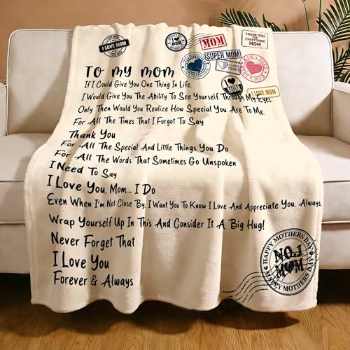 to My Mom Blanket, Travel Stamp Design, I Love You Forever Message, Soft Flannel Blanket for Mother's Day, Christmas, Valentines, Birthday Gift & Home Use 50x60 Inch - color: Mom-5