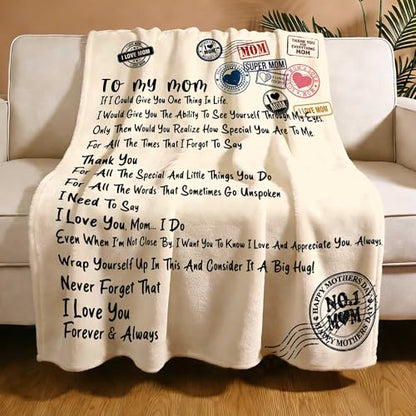 to My Mom Blanket, Travel Stamp Design, I Love You Forever Message, Soft Flannel Blanket for Mother's Day, Christmas, Valentines, Birthday Gift & Home Use 50x60 Inch - color: Mom-5