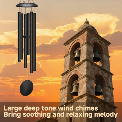 45" Large Wind Chimes for Outside, 6 Thick and Bold Aluminum Tubes (Black) - color: Black