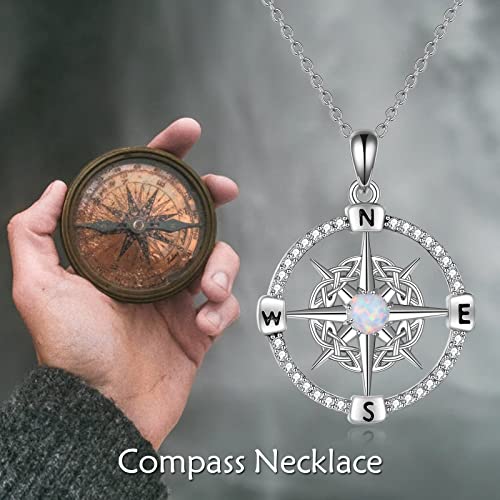 WINNICACA Celtic Knot Necklace 925 Sterling Silver Celtic Pendant Irish Urn Necklace Jewelry Birthday Anniversary Valentine's Day Gifts for Her Women Wife Girlfriend Daughter - style: 3-Compass Necklace(White Opal)