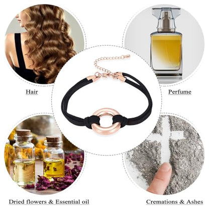 Oinsi Circle Of Life Cremation Jewelry Black Genuine Leather Memorial Urn Bracelet For Ashes Of Loved One Keepsake Holder For Women Men - color: Rose Gold