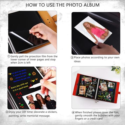 Leather photo Album Self Adhesive Pages, Handamde Leather Scrapbook Photo Album, Wedding Family Album, Holds 3x5, 4x6, 5x7, 6x8, 8x10 Photos - Wine - color: Wine, size: 13.58x13x1.3