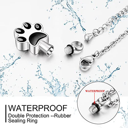 abooxiu Paw Print Urn Necklace for Ashes Cremation Necklace for Pet Ashes Stainless Steel Ash Necklace Memorial Ash Holder - color: Black