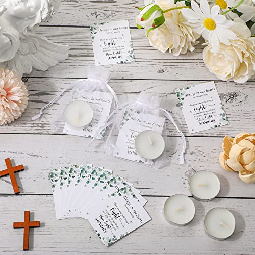 50 Set Funeral Party Favors Memorial White Candles Unscented Funeral Gifts Tealight Candles with Condolence Bereavement Cards and Organza Bags for Guest Celebration of Life Decorations (Stylish) - style: Stylish