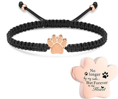 Hearbeingt Paw Print Urn Bracelet for Ashes Pet Cremation Jewelry | Stainless Steel,Adjustable Braided Rope,Mini Ash Holder for Dog Cat,Memorial Keepsake Jewelry, Bereavement Gift Pet Loss - color: B-Rose Gold