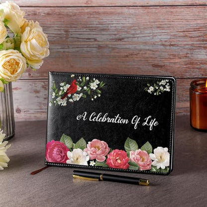 Yingzhao Memorial Funeral Guest Book with Pen 144 Pages Cardinal Funeral Guest Sign in Book for Memorial Service Celebration of Life Party Supplies in Loving Memory(Flower) - style: Flower