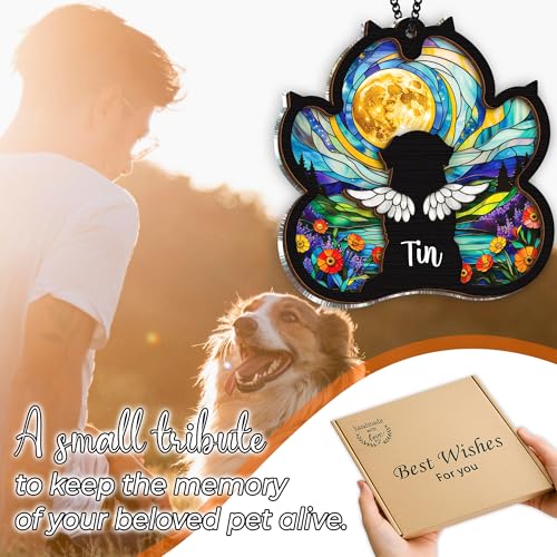 Personalized Dog Memorial Gifts, Paw Suncatcher Remembrance Gift, Engraved Pet Memorial Ornament, Pet Sympathy Keychain, Loss of Animal Sympathy Card, Rainbow Bridge Dog Loss Gift Hanging - color: 01. Custom #1