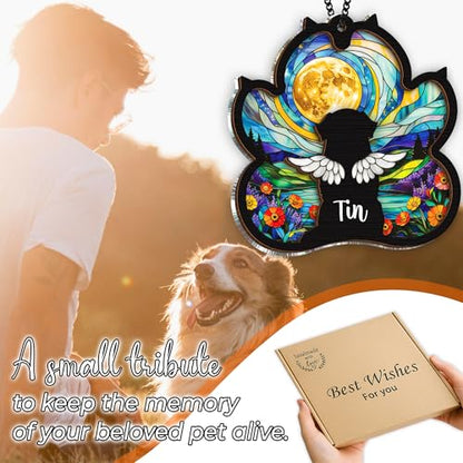Personalized Dog Memorial Gifts, Paw Suncatcher Remembrance Gift, Engraved Pet Memorial Ornament, Pet Sympathy Keychain, Loss of Animal Sympathy Card, Rainbow Bridge Dog Loss Gift Hanging - color: 01. Custom #1