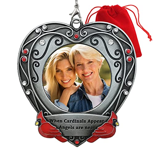 Cardinal Memorial Ornament with Photo – “When Cardinals Appear Angels are Near” Sympathy Gift, Remembrance Christmas Tree Ornament for Loss of Loved One, Pewter Memorial Keepsake with Gift Bag