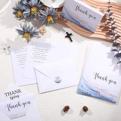 Fumete 50 Set Funeral Thank You Cards, Watercolor Agate | with Envelopes and Sticker Thank You Sympathy Card with Message Bereavement for Funeral Family Loved Ones Celebration of Life - style: Watercolor Agate