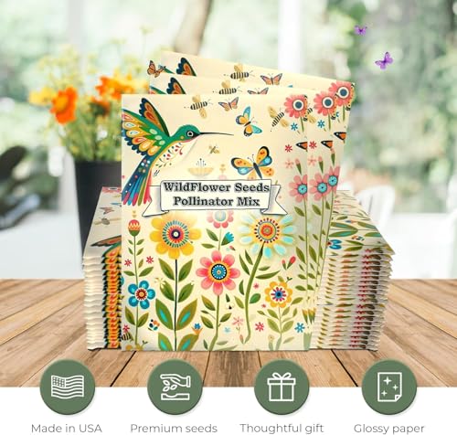 25 Wildflower Seed Packets - Pollinator Seed Mix for Guests - Thank You Gifts Party Favors - Gifts Wild Flower Throw and Grow Perennial Annual Mix to Attract Pollinators Bees - Hummingbirds Non-GMO - size: Pack of 25