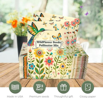 25 Wildflower Seed Packets - Pollinator Seed Mix for Guests - Thank You Gifts Party Favors - Gifts Wild Flower Throw and Grow Perennial Annual Mix to Attract Pollinators Bees - Hummingbirds Non-GMO - size: Pack of 25