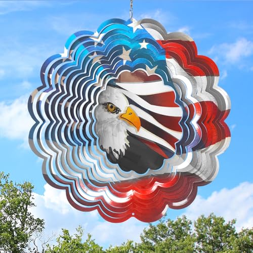 Eagle Wind Spinner, 3D Hanging Outdoor Decor - color: American Flag Eagle