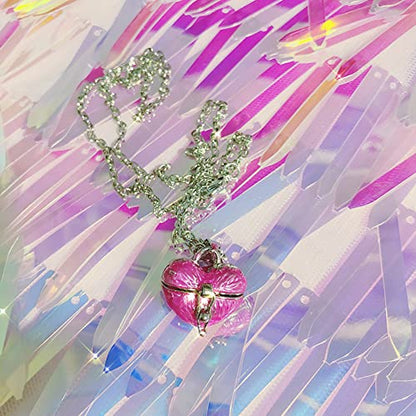 Heart Locket Necklace Y2k Love Heart Necklace Tiny Small Cute Necklace for Women Valentine's Day - color: Pink