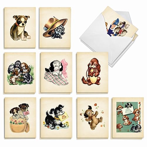 The Best Card Company 20 Assorted Birthday Notes Box Set 4 x 5.12 w/Envelopes For Men, Women (10x2 Designs) Vintage Dogs AM10025BDG-B2x10 - style: Vintage Dogs
