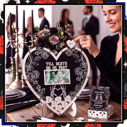 Chunful Hearts Guest Book Alternative with 100 Wooden Hearts Chips Box and Pen White Wooden Heart Picture Frame Rustic Guest Book Reception for Wedding Baby Shower Birthday Ceremony | Drop Box with Photo Frame and Pen, Rustic Decor for Reception or Birthd