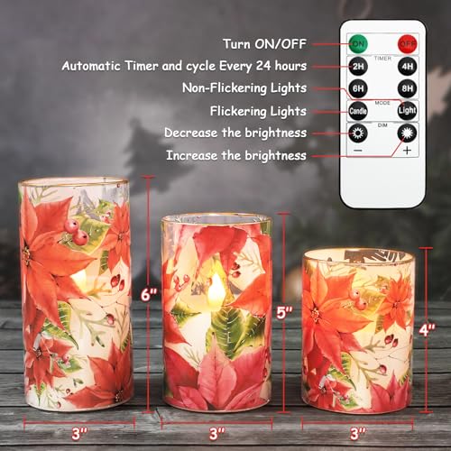 Crystal Club Red Poinsettia Christmas Flameless Candles with Remote - style: Poinsettia