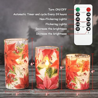 Crystal Club Red Poinsettia Christmas Flameless Candles with Remote - style: Poinsettia