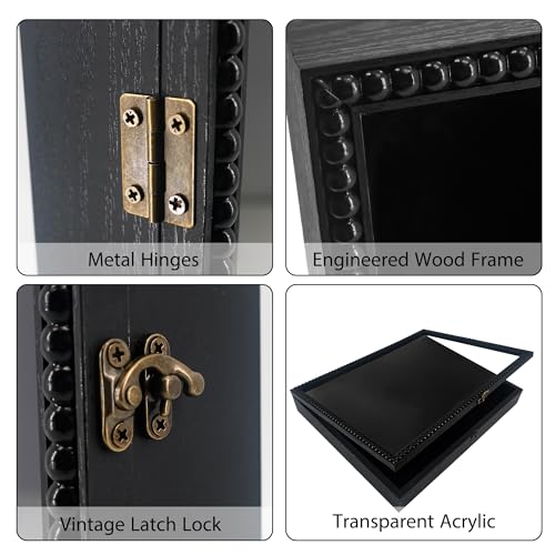 FramePro Large Shadow Box Black 13x16 Front Open with Hinge Beaded Designed Display Case with Linen Back, Graduation Cap and Gown Picture Keepsake Memory Box - color: Black, size: 13x16
