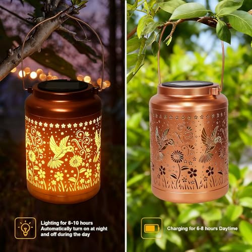 Hummingbird Solar Lanterns Outdoor Garden Decor Solar Lights Waterproof Hummingbird Decorative Hanging Metal Lights Gardening Gifts for Women Mom Grandma Outside Yard, Patio, Backyard, Farm - style: Hummingbird