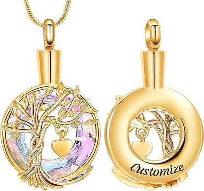 Hearbeingt Teardrop Urn Necklaces for Ashes Tree of Life Memorial Locket - color: Teardrop Tree-Customize