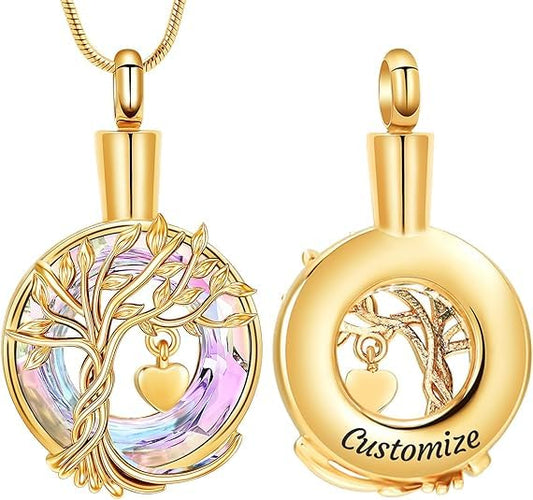 Hearbeingt Teardrop Urn Necklaces for Ashes Tree of Life Memorial Locket - color: Teardrop Tree-Customize