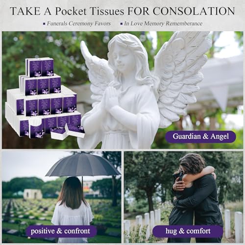 100 Packs Funeral Facial Tissues Memorial Keepsake Pocket Tissue Those We Love Don't Go Away Inspirational Poem Tissue 3 Ply Napkin Packs Funeral Favor for Guests Family Relative, 700 Sheets(Purple) - color: Purple