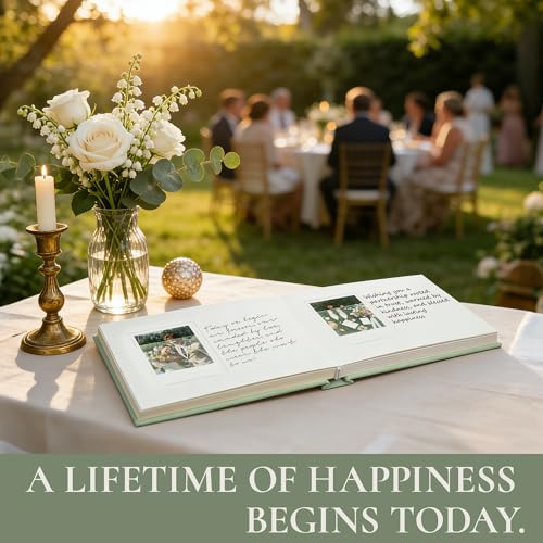 Vienrose Wedding Guest Book Journal for Polaroid, Wedding Registry Must Haves Things with 32 Blank Pages and Thick Paper, Linen Photo Album for Memory, Graduation, Dusty Sage Green - color: Dusty Sage Green
