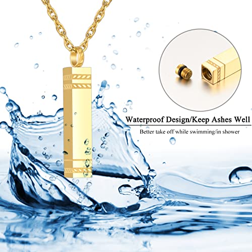 abooxiu Urn Necklace for Ashes Memorial Cremation Jewelry for Ashes Stainless Steel Ashes Jewelry Cube Ashes Necklace Bar Urn Pendant for Women Men - style: Engraved-Gold