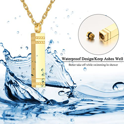 abooxiu Urn Necklace for Ashes Memorial Cremation Jewelry for Ashes Stainless Steel Ashes Jewelry Cube Ashes Necklace Bar Urn Pendant for Women Men - style: Engraved-Gold