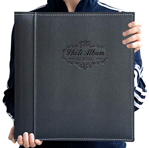 Black Large Self-Adhesive Photo Album, PU Leather Cover - color: Black, size: Large
