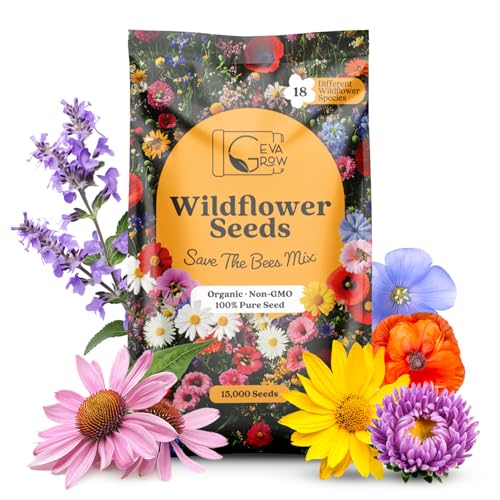 Save The Bees Wildflower Seeds – 1oz Packet (15,000+ Seeds, Covers 100 Sq Ft) | 18 Flower Varieties, Annual & Perennial | Organic, Non-GMO | Bee Friendly Garden & Potting Mix for Pollinators - style: Save the Bees Mix