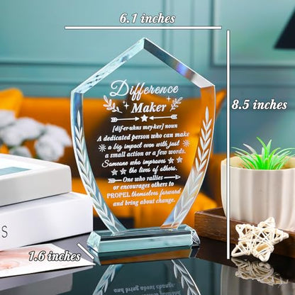 Difference Maker Gifts for Women Men, Appreciation Crystal Plaque | Engraved Crystal Definition Difference Maker Desk Decor, Retirement Promotion Gifts for Coworker Nurse Mentor Boss - style: Difference maker