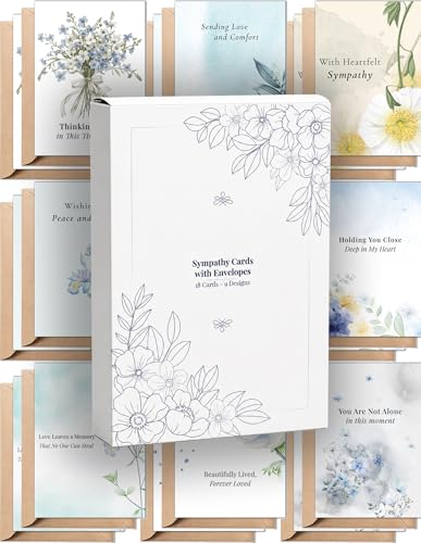 Sympathy Cards with Envelopes, 18 Pack Assorted Watercolor Condolence Cards