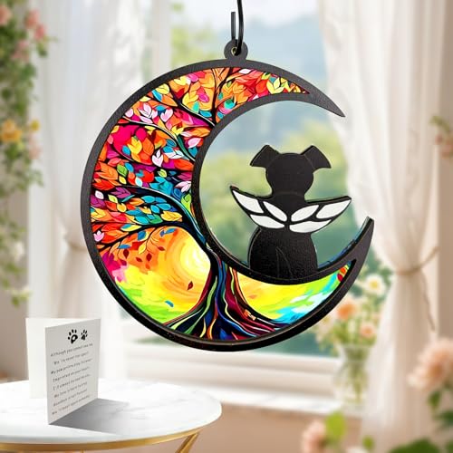 Dog Memorial Suncatcher,Pet Remembrance Gift with Sympathy Card,Tree of Life DIY Ornament for Loss of Dog(Angel Wings) - color: Wing