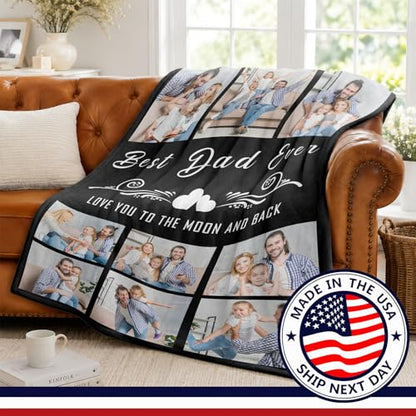 Fathers Day Birthday Gift for Dad Custom Blanket with 9 Photo & Text, Personalized Blankets with Picture to My Dad, HD Printing Customized Flannel Throw Blanket Gifts for Best Daddy Grandpa Ever - color: Dad-1