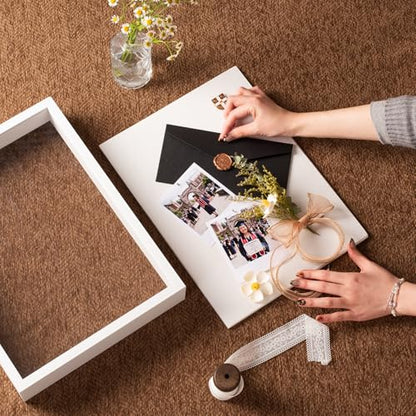 12x16 Large Shadow Box Frame with Thickened Acrylic Panel & Pins | With Push Pins, Deep 1.7" White Shadow Box Display Case – Display on Tabletop or Wall for Jersey, T-shirt, Keepsake, Wedding - color: White+high Definition Panel + Shatter-proof Packaging,